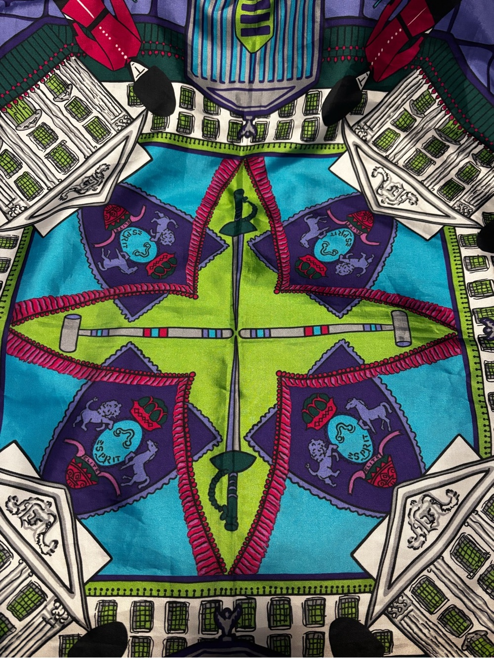 Esprit London Guard Vibrant Geometric Medallion Silk Scarf - Turquoise & Lime